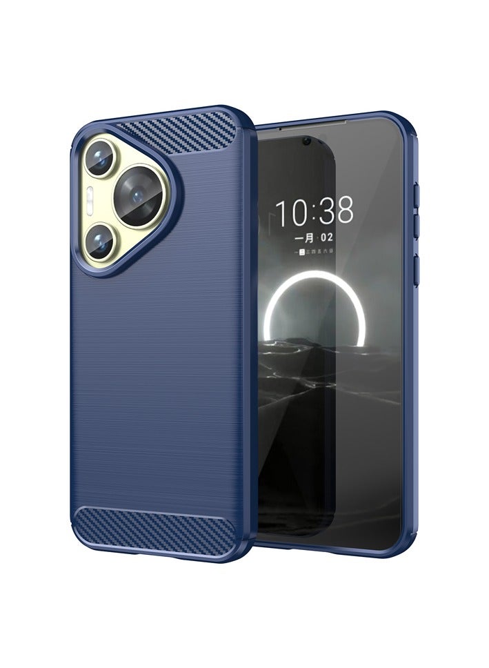 Brushed Carbon Fiber Shockproof Case For Huawei Pura 70 - Dark Blue - Image 1