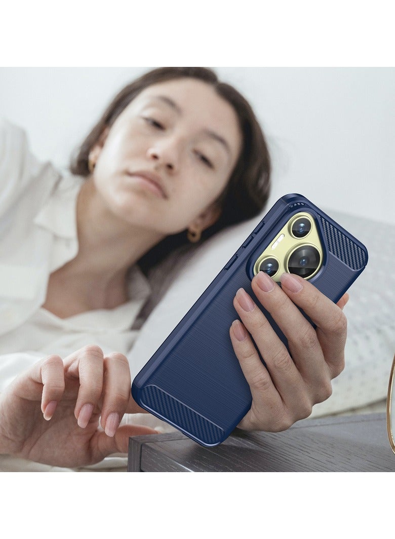 Brushed Carbon Fiber Shockproof Case For Huawei Pura 70 - Dark Blue - Image 4