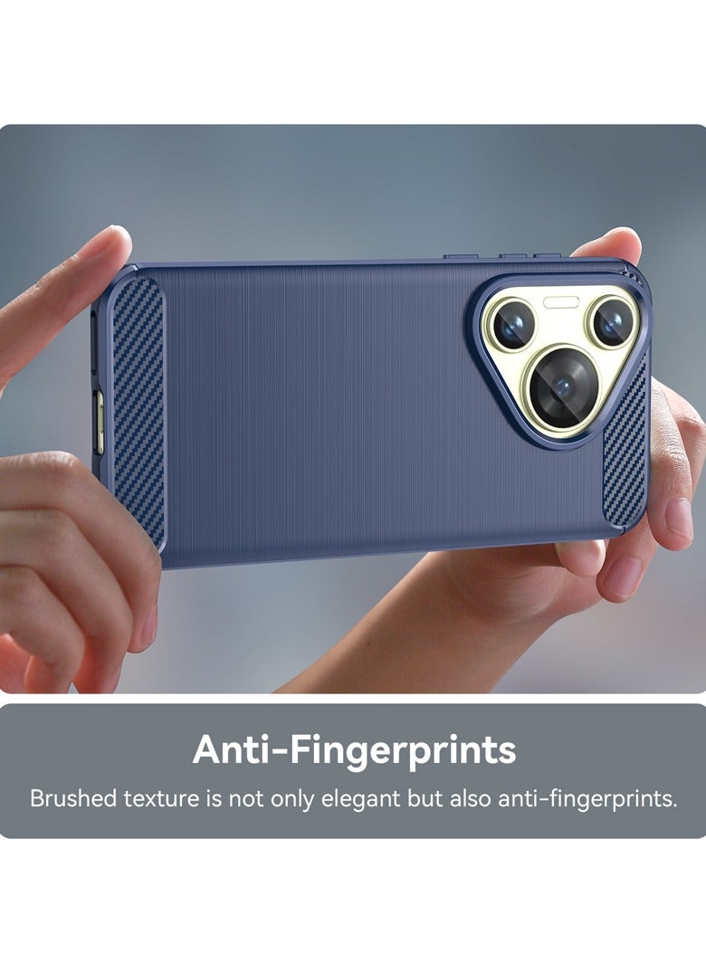 Brushed Carbon Fiber Shockproof Case For Huawei Pura 70 - Dark Blue - Image 3
