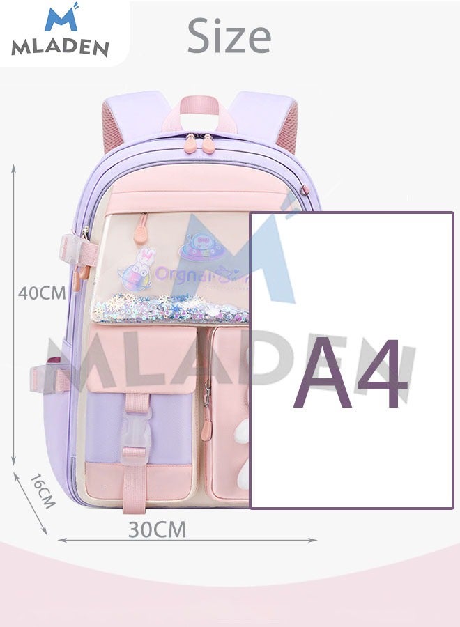 MLADEN Backpack School Bag Large capacity Water Proof Kids Backpack Little Girls Cute Personalized Book Bags for Elementary School Lightweight Resistant Big Travel Daypack（30*16*40CM） - Image 2