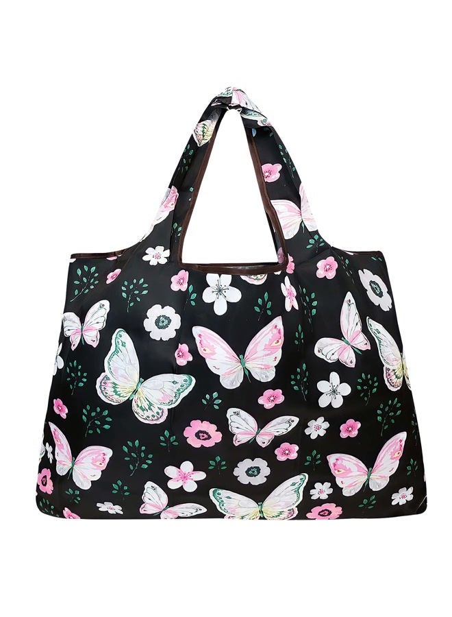 allydrew Large Foldable Tote Nylon Reusable Grocery Bags, Midnight Butterfly - Image 4
