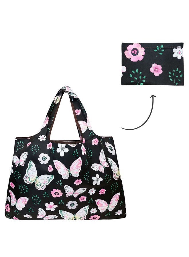 allydrew Large Foldable Tote Nylon Reusable Grocery Bags, Midnight Butterfly - Image 5