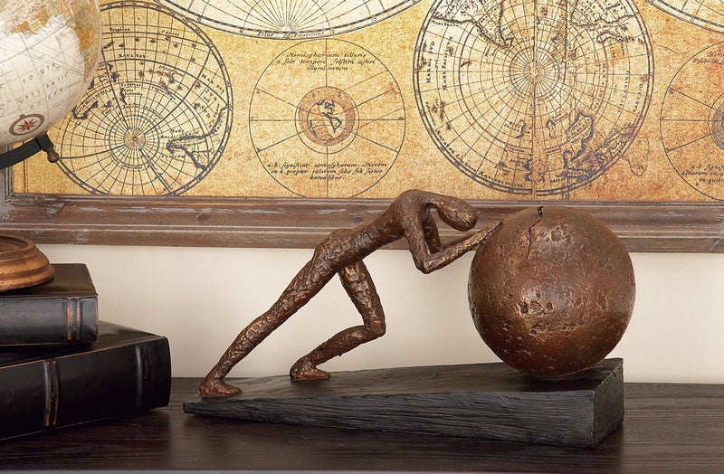 Deco 79 Polystone People Decorative Sculpture Home Decor Statue with Ball, Accent Figurine 5" x 15" x 8", Brown - Image 1