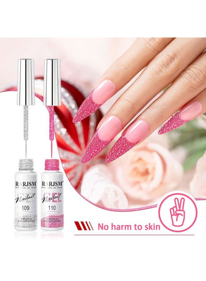 RARJSM Gel Liner Nail Art Reflective Glitter Gel Nail Polish Thin Brush Silver Neon Hot Pink Flash Diamond Painted Gel 2PCS Set Soak Off Curing Requires 8ml for Home Salon DIY Nail Design Decoration - Image 4