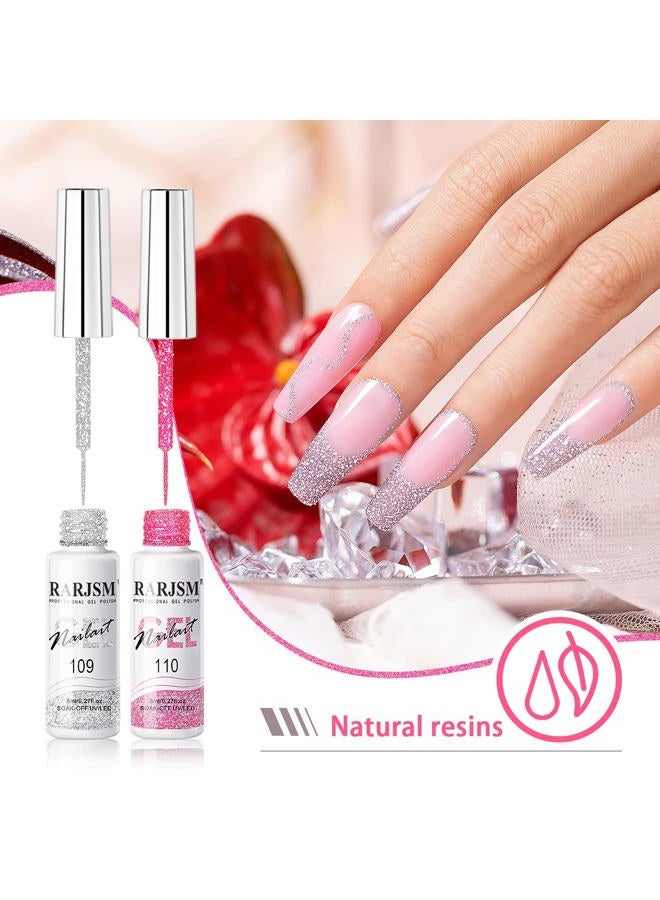 RARJSM Gel Liner Nail Art Reflective Glitter Gel Nail Polish Thin Brush Silver Neon Hot Pink Flash Diamond Painted Gel 2PCS Set Soak Off Curing Requires 8ml for Home Salon DIY Nail Design Decoration - Image 5