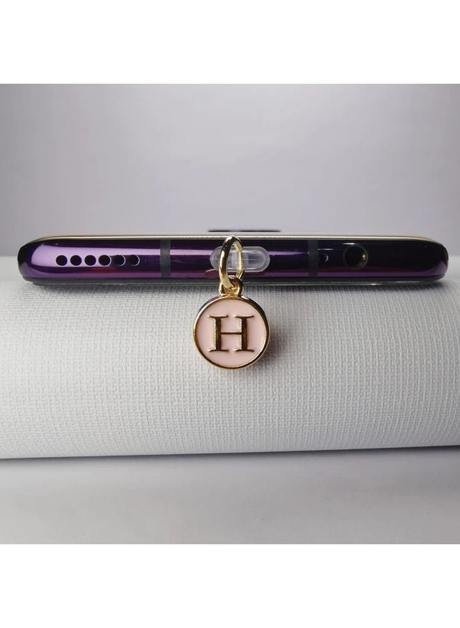 Elegant Pink Enamel H Letter Charm Dust Plug for iPhone 5 to 14 Romantic Gift for Women - Image 1