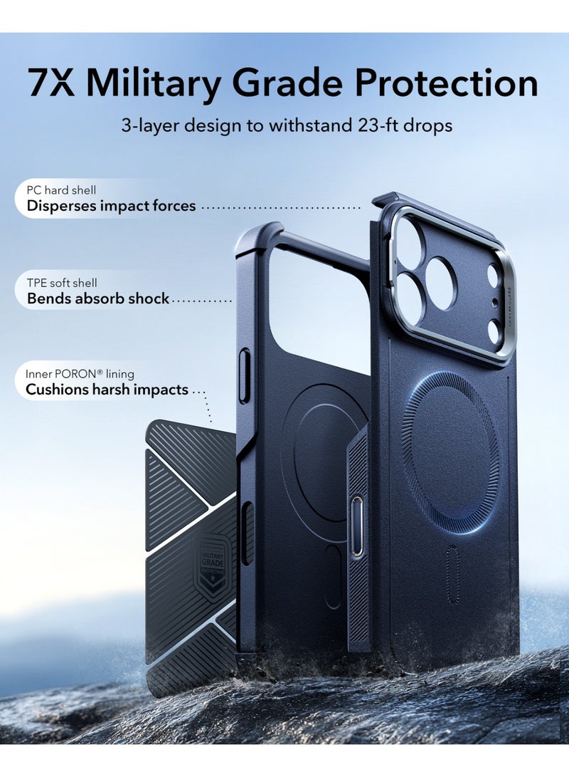 ESR iPhone 17 Pro HaloLock Cyber Tough Case with Stand – MagSafe Compatible Heavy-Duty Cover with Camera Control Button 7x Military-Grade Drop Protection Shock-Absorbing Corners And 3-Layer Design - Dark Blue - Image 3