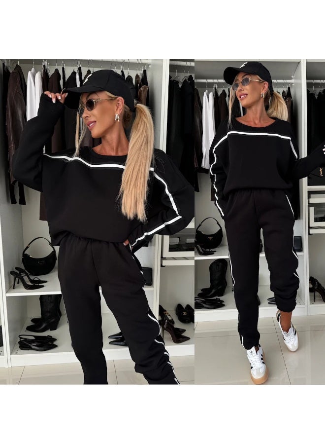 NIBEMINENT Women Causal Long Sleeve Loose 2Pc Set Elegant Color Blocked Sports Outfits Fashion O-neck Pullover Sweatshirt & Long Pant Suit - Image 2