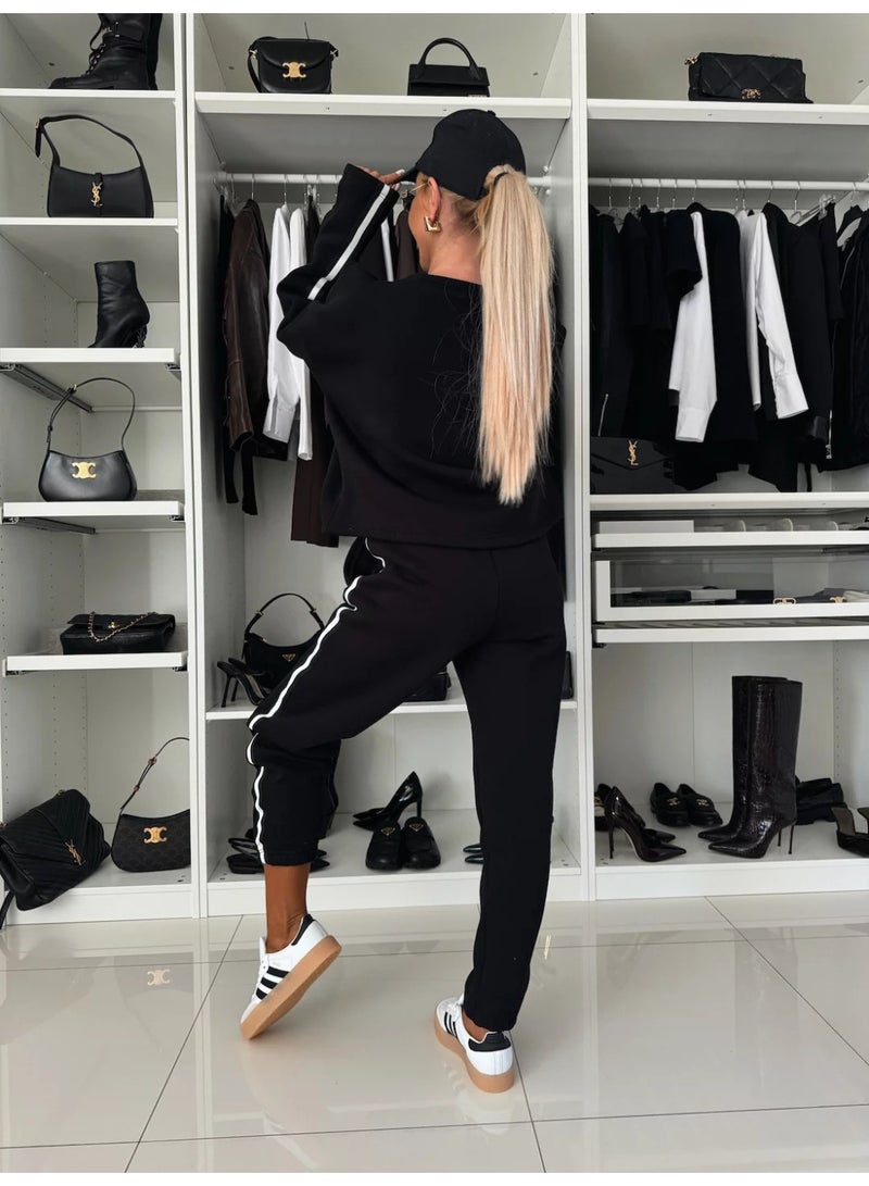 NIBEMINENT Women Causal Long Sleeve Loose 2Pc Set Elegant Color Blocked Sports Outfits Fashion O-neck Pullover Sweatshirt & Long Pant Suit - Image 3