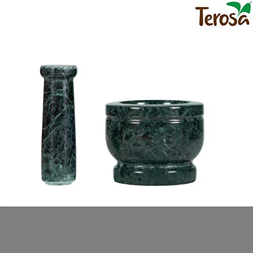 Terosa Oasis Green Mortar & Pestle Set or Ohkli Musal or Kharal or Idi Kallu or Khal Musal or Khalbatta or Spice Grinder-Std-4 Inch - Marble - Image 2