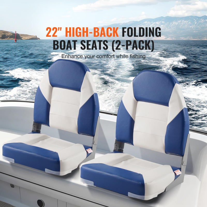 VEVOR 2-Pack 21.85" High Back Boat Seat with Thickened Sponge Padding and Hinge, Fold-Down Boat Captain Chairs, Easy to Store, Ideal for Fishing, Sightseeing - Image 2
