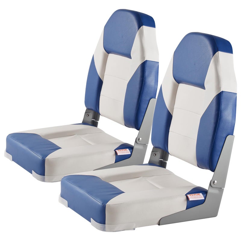 VEVOR 2-Pack 21.85" High Back Boat Seat with Thickened Sponge Padding and Hinge, Fold-Down Boat Captain Chairs, Easy to Store, Ideal for Fishing, Sightseeing - Image 1