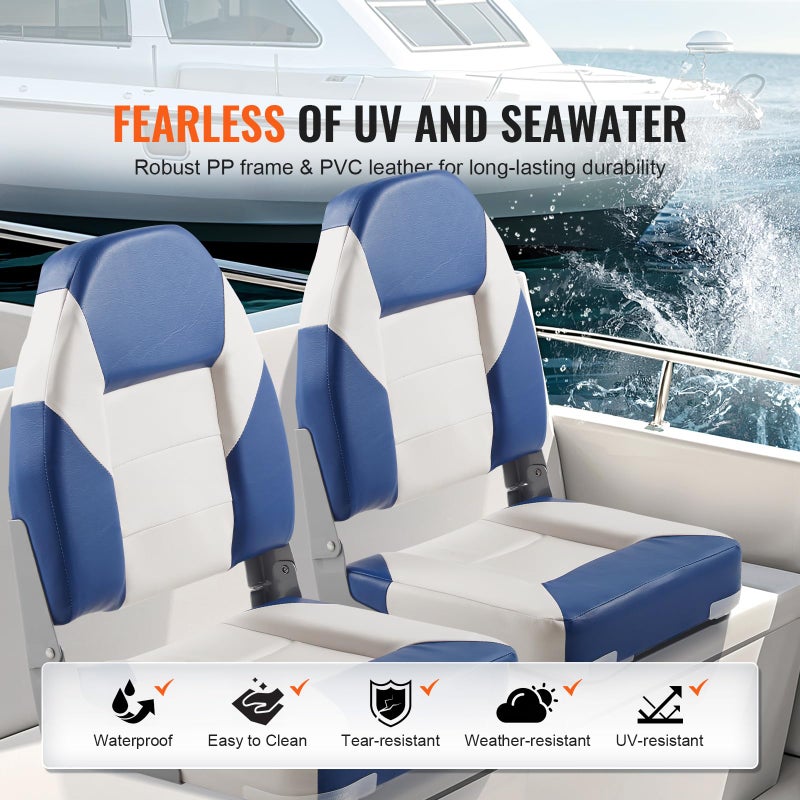 VEVOR 2-Pack 21.85" High Back Boat Seat with Thickened Sponge Padding and Hinge, Fold-Down Boat Captain Chairs, Easy to Store, Ideal for Fishing, Sightseeing - Image 4