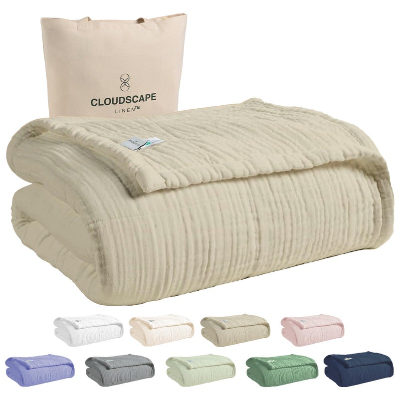 Soft 8 Layer 100 Cotton Muslin Blankets Queen Size for Bed PreWashed Gauze Best Lightweight Summer Blanket fits Full Size Bed 92x92 Beige Fog