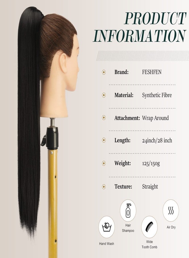 فيشبن وصلات شعر ذيل حصان مستقيمة من فيشفين، طولها 28 بوصة، قطعة شعر صناعية ملفوفة، وصلات شعر ذيل حصان بمشابك للنساء والفتيات، وزنها 150 غرام. - Image 4