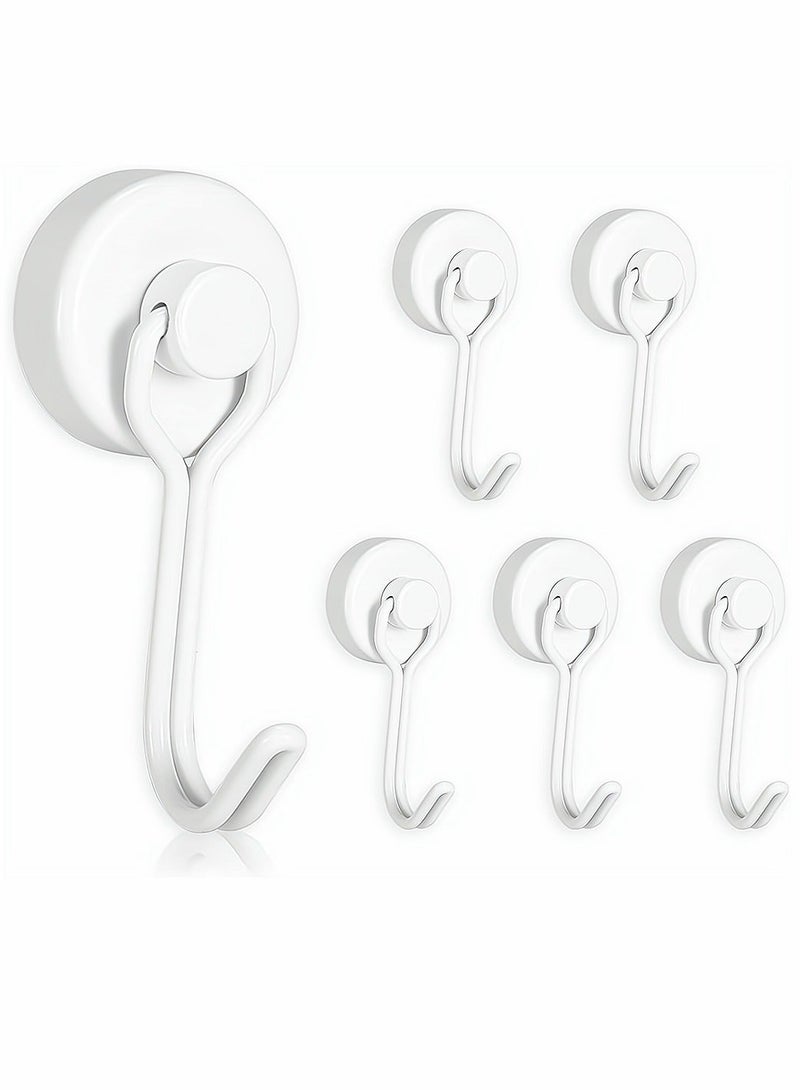 Magnetic Hooks Pack of 6 White Heavy Duty Strong Neodymium Magnet Hook 30 Lbs with Rust Proof for Indoor Outdoor Hanging Refrigerator Grill Kitchen Key Holder Locker Classroom  - Image 1