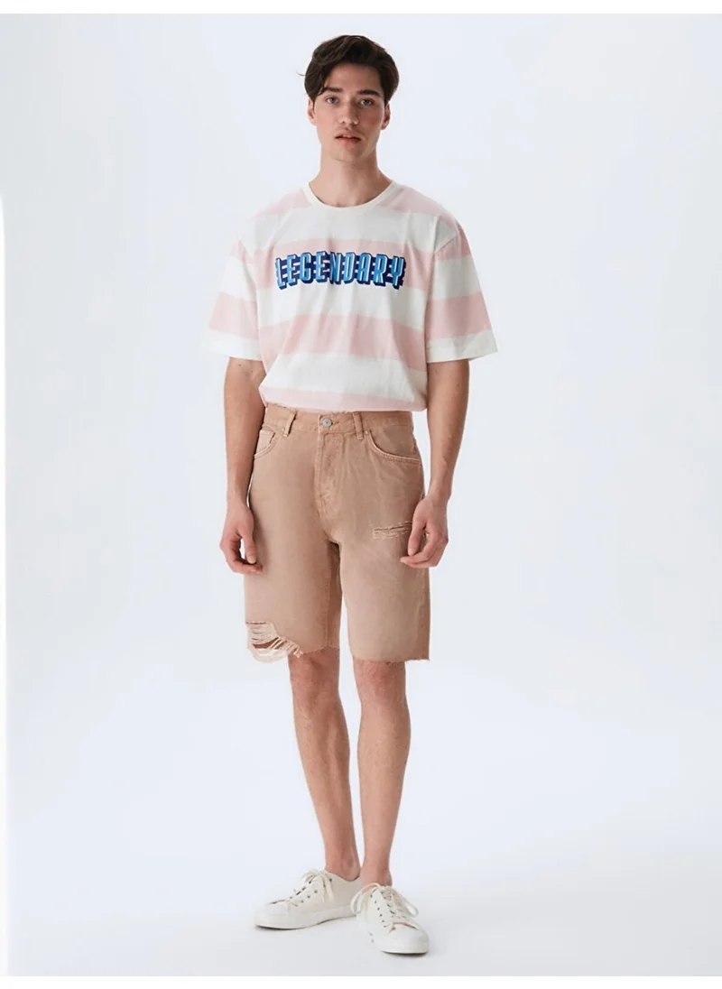 ال تي بي Men's Mateus Ripped Straight Cut Jean Bermuda