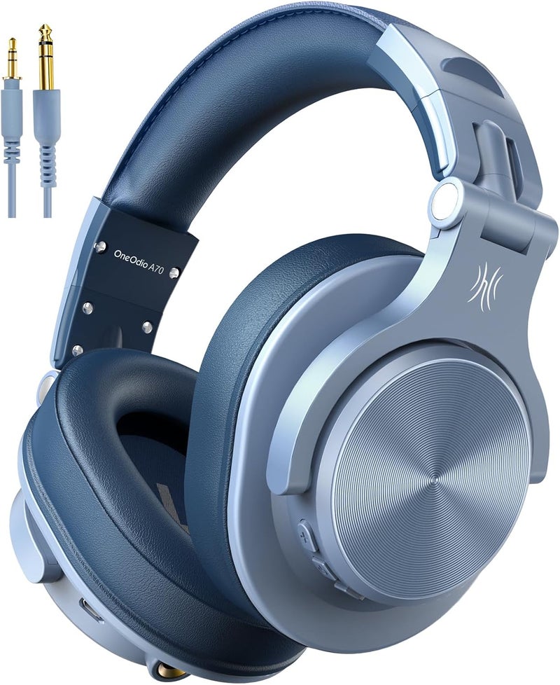 OneOdio A70 Over Ear Bluetooth Headphones, Foldable Wireless and Wired Headset with Microphone, Professional Studio Monitor Mixing Headphones for PC/Phone (Blue) - Image 1