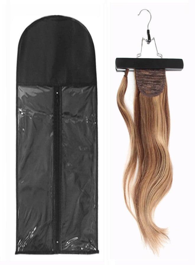 FeiHong Hair Extensions Hanger with Storage Bag, 23.6 Inch Black Hairpieces Storage Hair Extension Holder Wig Carrier Case - Image 1