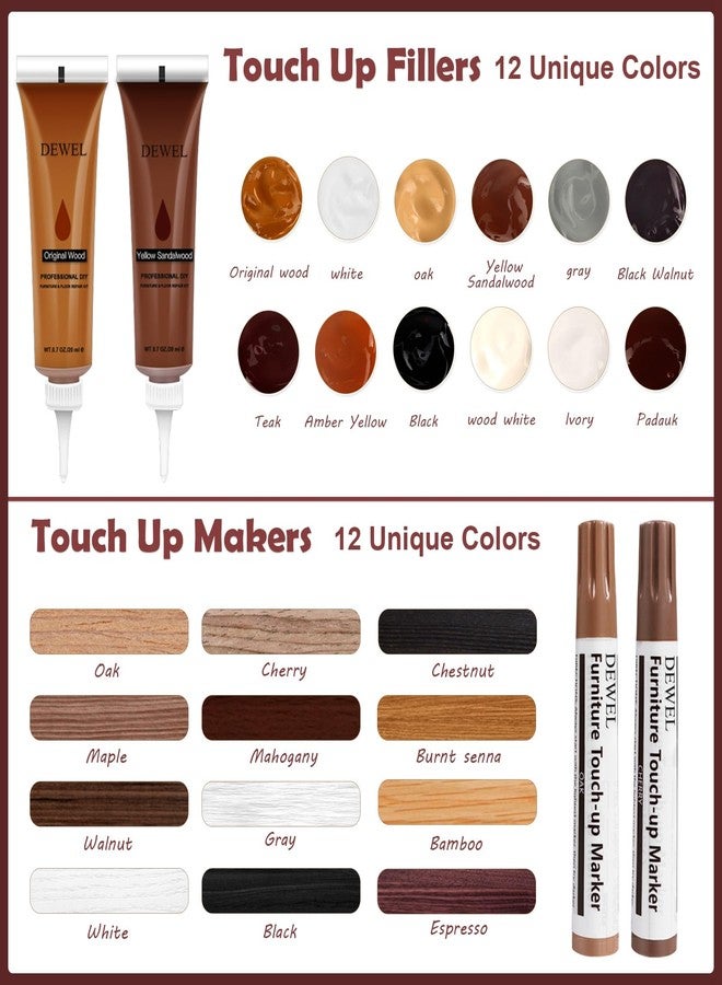 DEWEL Wood Furniture Repair Kit, 28 Pcs Wood Scratch Repair Kit, Upgrade Wood Furniture Touch Up Markers and Fillers for Stains, Scratches, Wood Floors, Tables, Bedposts - Image 2