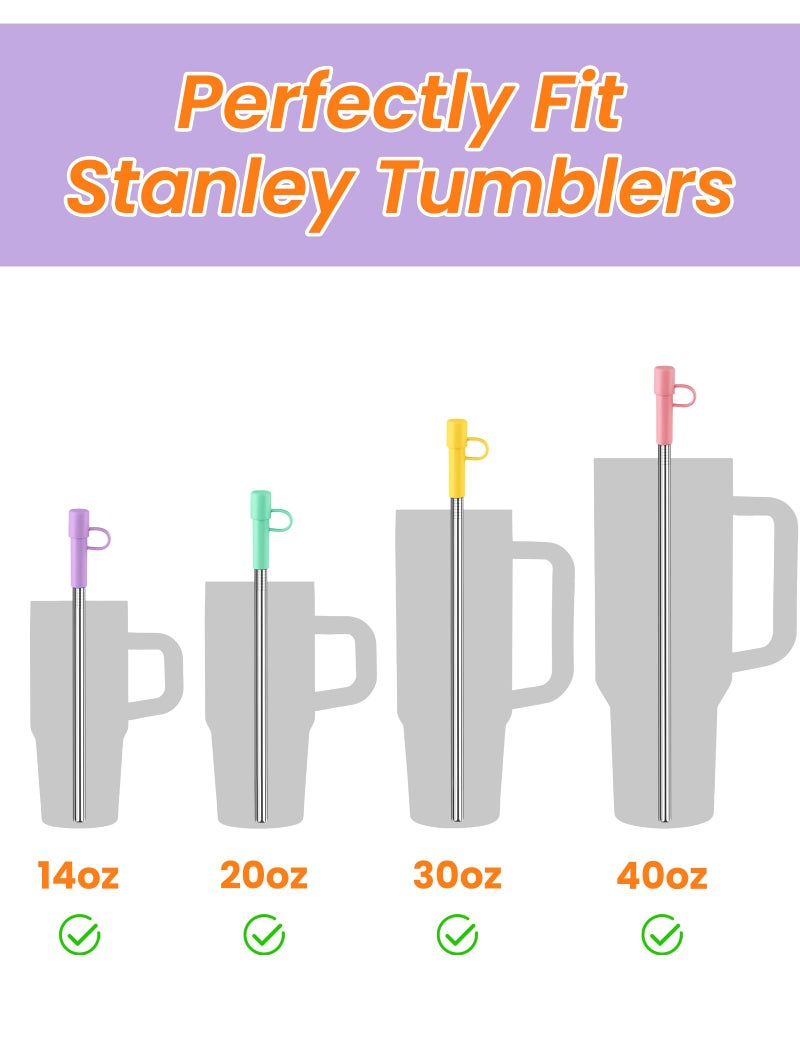 NiHome 6PCS Reusable Anti-Wrinkle Straw Set Fit for Stanley Tumblers, 3 Lengths Stainless Steel Drinking Straws with Silicone Tips Fit for 14oz 20oz 30oz 40oz, Protective Caps & Brushes (6 Colors) - Image 3