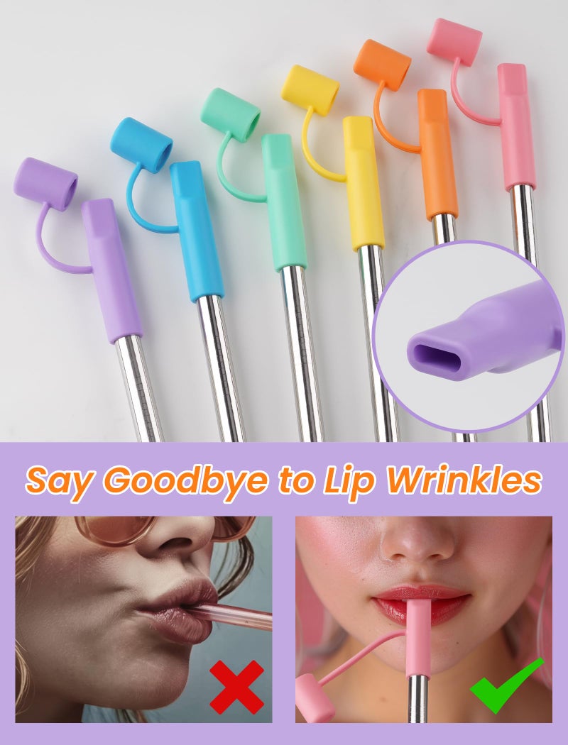 NiHome 6PCS Reusable Anti-Wrinkle Straw Set Fit for Stanley Tumblers, 3 Lengths Stainless Steel Drinking Straws with Silicone Tips Fit for 14oz 20oz 30oz 40oz, Protective Caps & Brushes (6 Colors) - Image 2