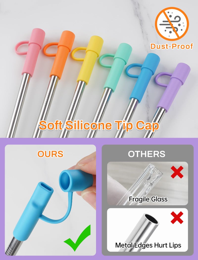 NiHome 6PCS Reusable Anti-Wrinkle Straw Set Fit for Stanley Tumblers, 3 Lengths Stainless Steel Drinking Straws with Silicone Tips Fit for 14oz 20oz 30oz 40oz, Protective Caps & Brushes (6 Colors) - Image 4