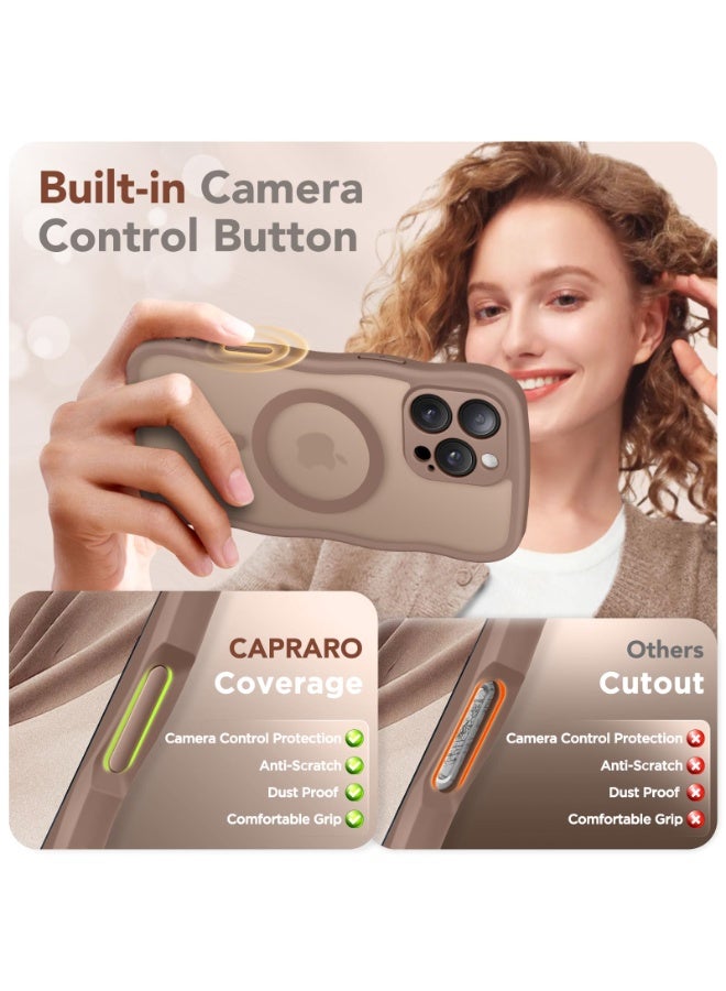 CAPRARO for iPhone 16 Pro Case for Women Girls, Upgraded [Full Camera Protection] [Compatible with MagSafe] Cute Wave Translucent Matte Phone Case for iPhone 16 Pro, Brown - Image 5