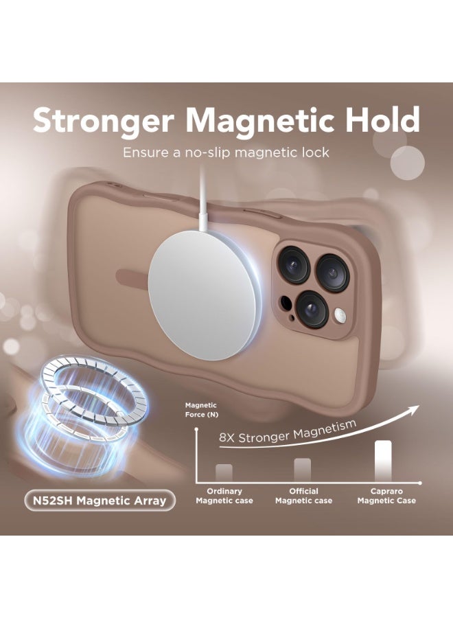 CAPRARO for iPhone 16 Pro Case for Women Girls, Upgraded [Full Camera Protection] [Compatible with MagSafe] Cute Wave Translucent Matte Phone Case for iPhone 16 Pro, Brown - Image 4