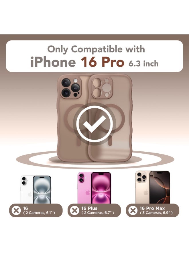 CAPRARO for iPhone 16 Pro Case for Women Girls, Upgraded [Full Camera Protection] [Compatible with MagSafe] Cute Wave Translucent Matte Phone Case for iPhone 16 Pro, Brown - Image 2