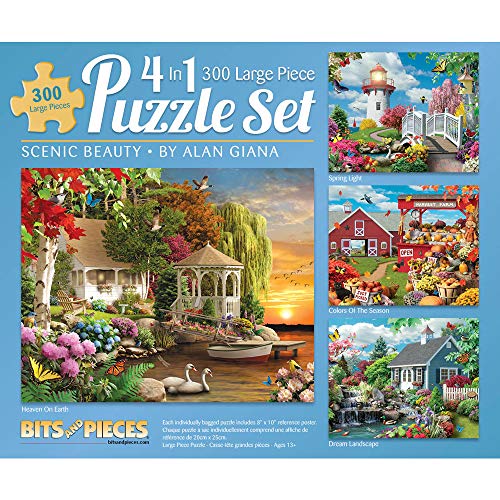 Bits and Pieces 4in1 MultiPack 300 Piece Jigsaw Puzzles for Adults Scenic Beauty Collection by Alan Giana Completed Puzzle Size 16 x 20 - Image 1