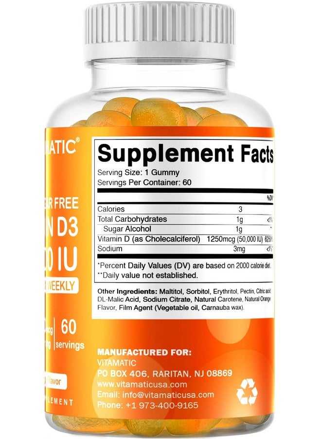Vitamatic Sugar Free Vitamin D3 50000 Iu Weekly Supplement 60 Pectin Based Gummies Vitamin D Capsules For Bones Teeth And Immune Support  - Image 5