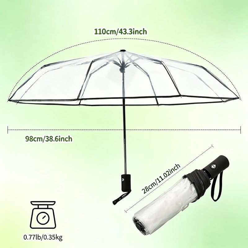 Simsedery Clear Transparent Automatic Folding Umbrella, Lightweight Portable Windproof Travel Umbrella Auto Open Close Design for Rain Wind Snow, Adult Unisex Use - Image 2