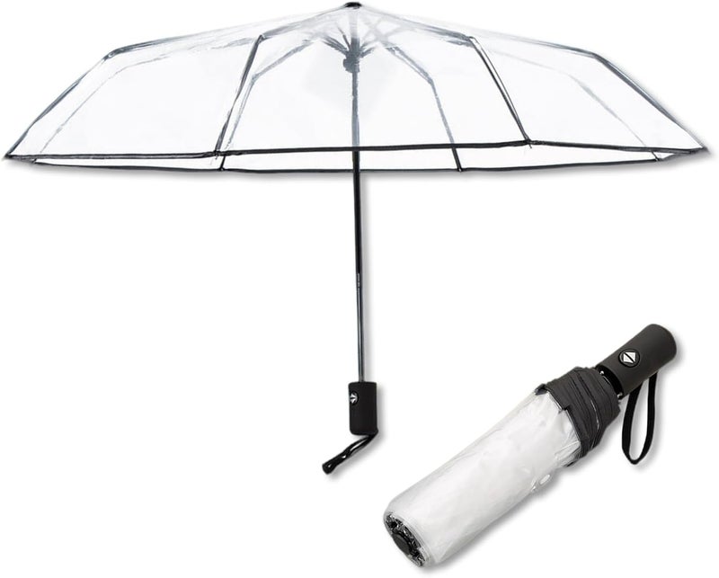 Simsedery Clear Transparent Automatic Folding Umbrella, Lightweight Portable Windproof Travel Umbrella Auto Open Close Design for Rain Wind Snow, Adult Unisex Use - Image 1