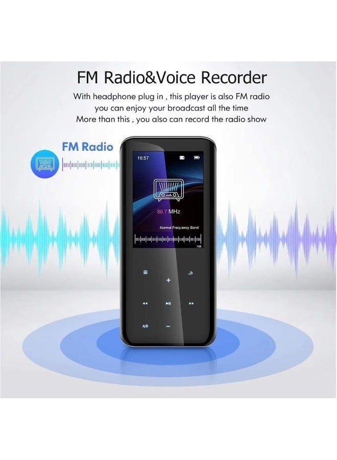 ليسو مشغل MP3 بسعة 32 جيجابايت ببلوتوث 5.0 - مشغل رقمي بدون فقدان موسيقى MP3 MP4 متنقل للأطفال مع راديو FM وسماعة عالية الوضوح للرياضة والجري، إطار من معدن أكريليك ثنائي الوجه بزاوية 2.5D - Image 2
