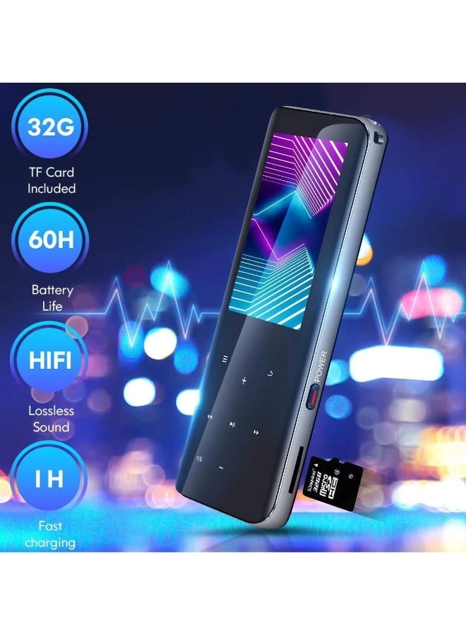 ليسو مشغل MP3 بسعة 32 جيجابايت ببلوتوث 5.0 - مشغل رقمي بدون فقدان موسيقى MP3 MP4 متنقل للأطفال مع راديو FM وسماعة عالية الوضوح للرياضة والجري، إطار من معدن أكريليك ثنائي الوجه بزاوية 2.5D - Image 5