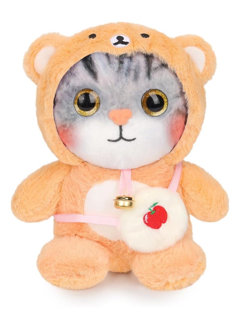 Plush Cat Toy in Penguin Outfit - Soft Cuddly Gift for Boys & Girls, Perfect Birthday Present (Orange) - Image 1