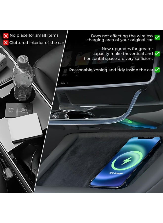 صينية تنظيم وحدة التحكم المركزية  لسيارة Tesla Model 3 Highland، منظم تخزين سفلي مغناطيسي بتصميم الوحش ذي الأسنان يُثبّت أسفل الشاشة، يوفر مساحة تخزين هائلة ويحتوي على حامل لمناديل السيارة (مخصص فقط لسيارة Model 3 Highland) - Image 3