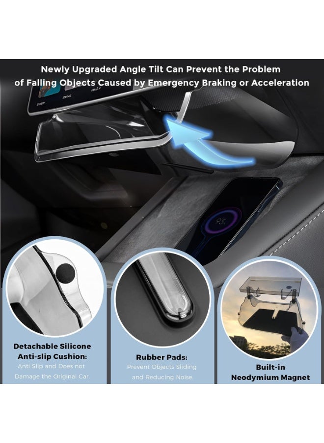 صينية تنظيم وحدة التحكم المركزية  لسيارة Tesla Model 3 Highland، منظم تخزين سفلي مغناطيسي بتصميم الوحش ذي الأسنان يُثبّت أسفل الشاشة، يوفر مساحة تخزين هائلة ويحتوي على حامل لمناديل السيارة (مخصص فقط لسيارة Model 3 Highland) - Image 5