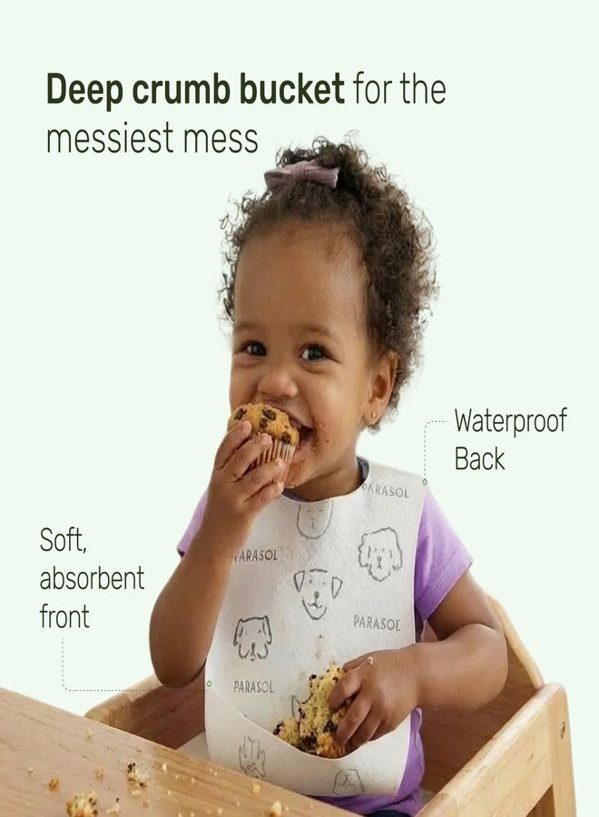 PARASOL Disposable Bibs, Soft-Absorbent Top Layer with Leak-Resistant Waterproof Backing, Built-In Crumb Catcher, Hypoallergenic, Disposable Bibs for Toddlers and Babies, 4 Boxes (20 Each), 80 Count - Image 3