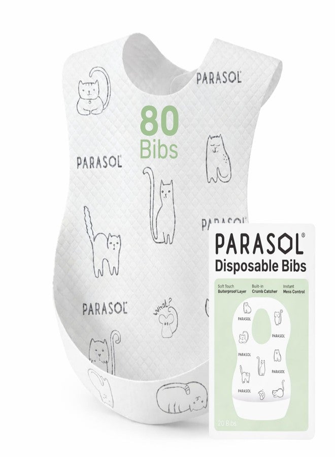 PARASOL Disposable Bibs, Soft-Absorbent Top Layer with Leak-Resistant Waterproof Backing, Built-In Crumb Catcher, Hypoallergenic, Disposable Bibs for Toddlers and Babies, 4 Boxes (20 Each), 80 Count - Image 1