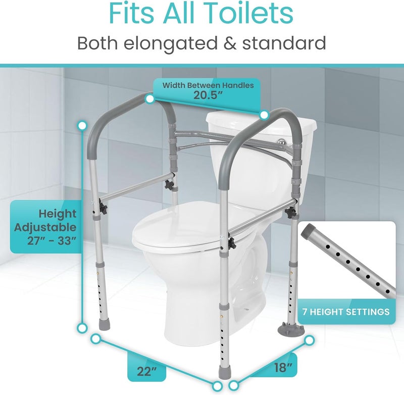 VIVE Toilet Safety Rail - Medical Chair for Handicapped & Seniors - Folding Bathroom Frame w/Handles, Arms for Elderly, Disabled - Standalone Grab Bar - Seat Assistance Support Stand Up Assist - Image 5