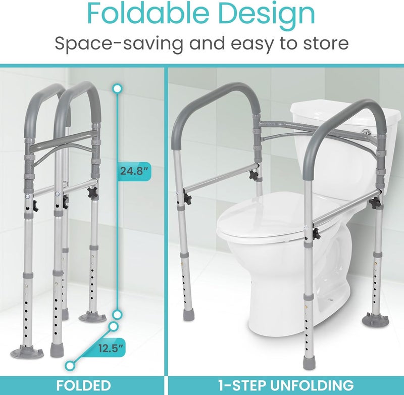 VIVE Toilet Safety Rail - Medical Chair for Handicapped & Seniors - Folding Bathroom Frame w/Handles, Arms for Elderly, Disabled - Standalone Grab Bar - Seat Assistance Support Stand Up Assist - Image 3