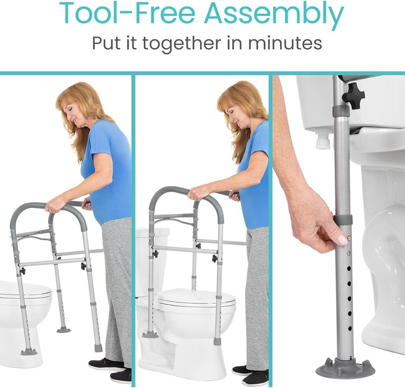 VIVE Toilet Safety Rail - Medical Chair for Handicapped & Seniors - Folding Bathroom Frame w/Handles, Arms for Elderly, Disabled - Standalone Grab Bar - Seat Assistance Support Stand Up Assist - Image 4
