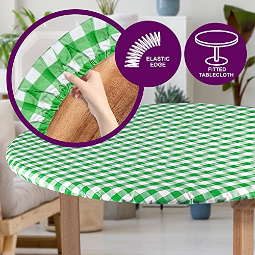 Sorfey Round Tablecloth -Fitted with Elastic, Vinyl with Flannel Back, Fits for Table 30 Inches Round,Water Proof, Easy to Clean, Checked Green Design - Image 3