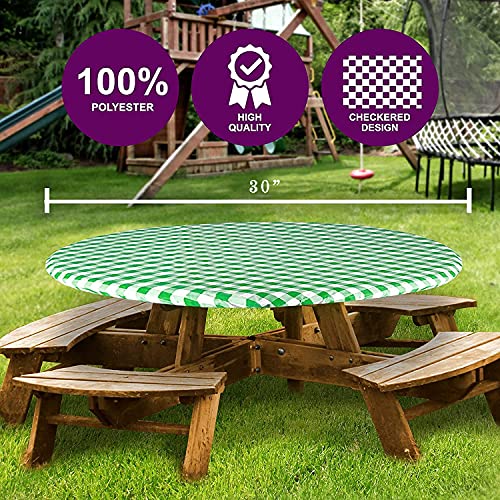 Sorfey Round Tablecloth -Fitted with Elastic, Vinyl with Flannel Back, Fits for Table 30 Inches Round,Water Proof, Easy to Clean, Checked Green Design - Image 2