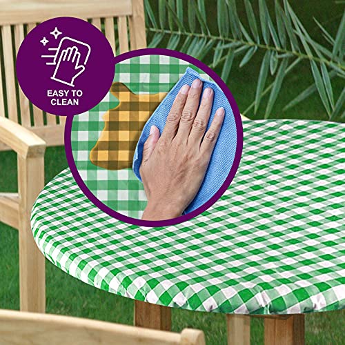Sorfey Round Tablecloth -Fitted with Elastic, Vinyl with Flannel Back, Fits for Table 30 Inches Round,Water Proof, Easy to Clean, Checked Green Design - Image 4