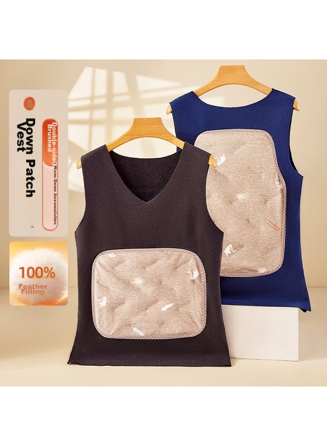 Yuzhaolin Seamless Thermal Vest, Men's Down Patch, Fleece-lined, Thickened Undershirt, Large Size Vest, Autumn And Winter Season - Image 1