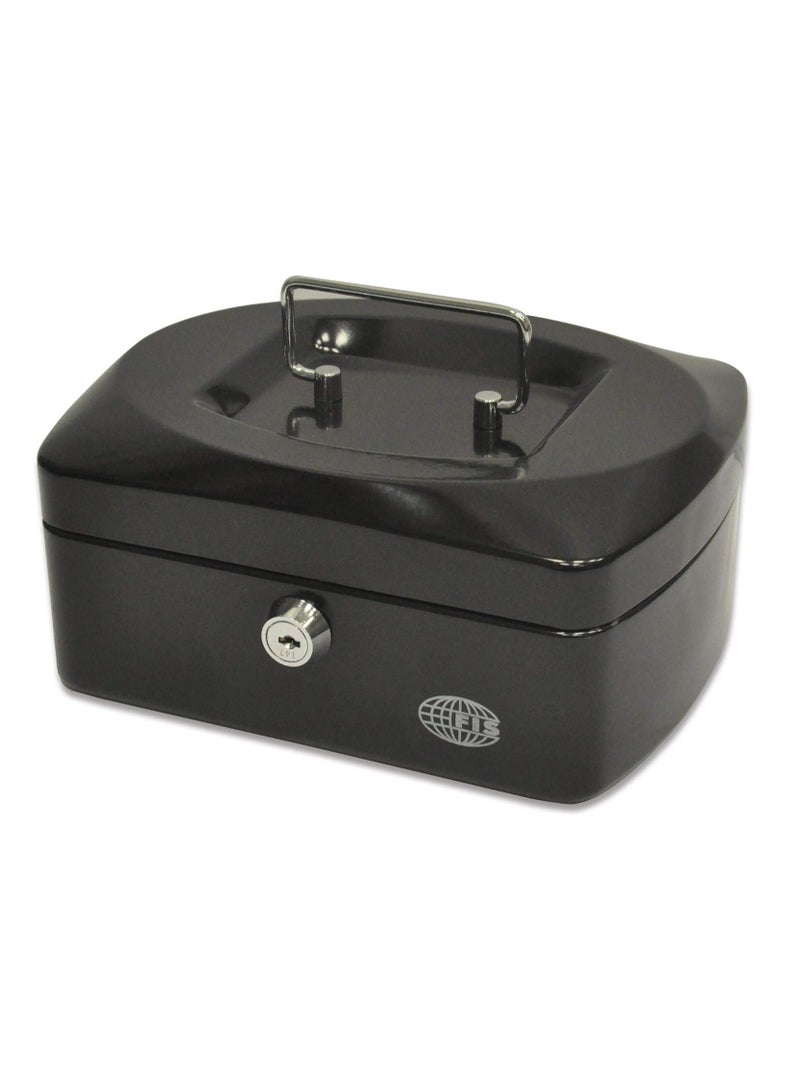 FIS Cash Box Steel Black Color With key lock, 205 x 160 x 90 mm, 8 Inch Lock Size - FSCPTS0130BK - Image 1