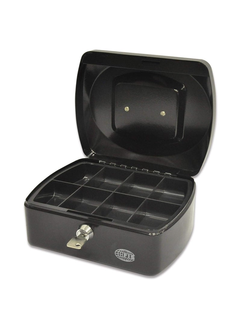FIS Cash Box Steel Black Color With key lock, 205 x 160 x 90 mm, 8 Inch Lock Size - FSCPTS0130BK - Image 2